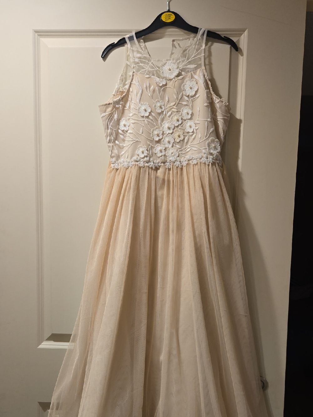 Girls Cream Floral Appliqué Tulle Dress